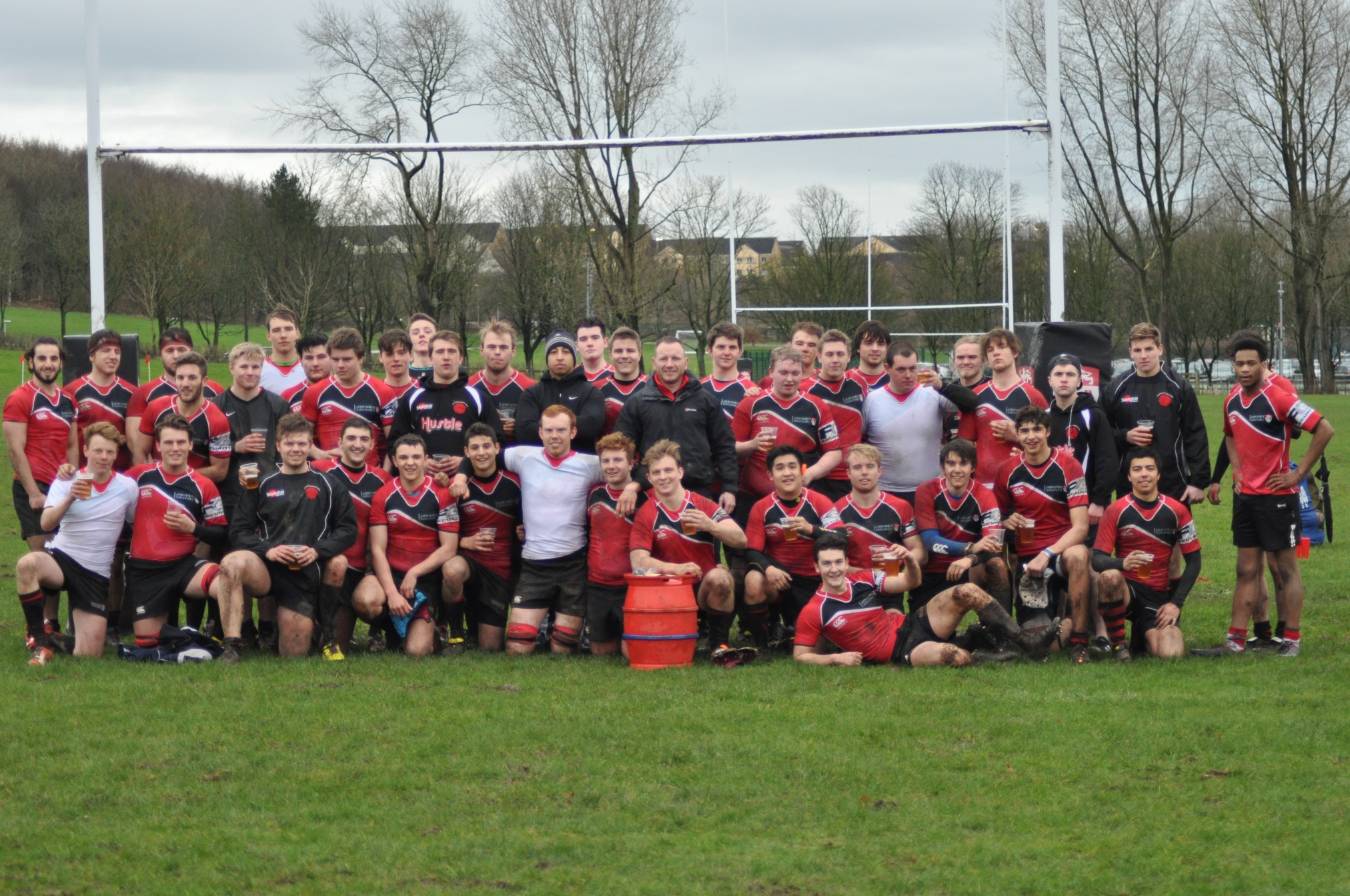 The 1sts and 3rds celebrate a great Lancastrian day.  Photograph: Chris Bickley