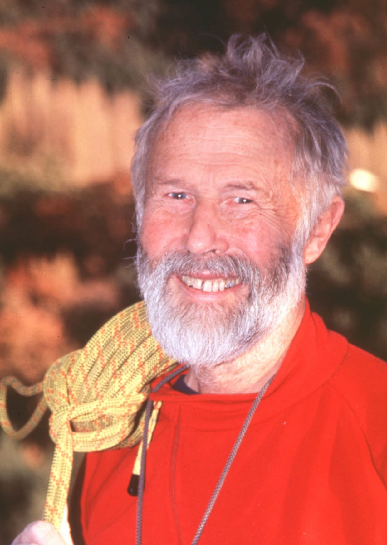 Outgoing Chancellor Sir Chris Bonington abseils down Bowland Tower
