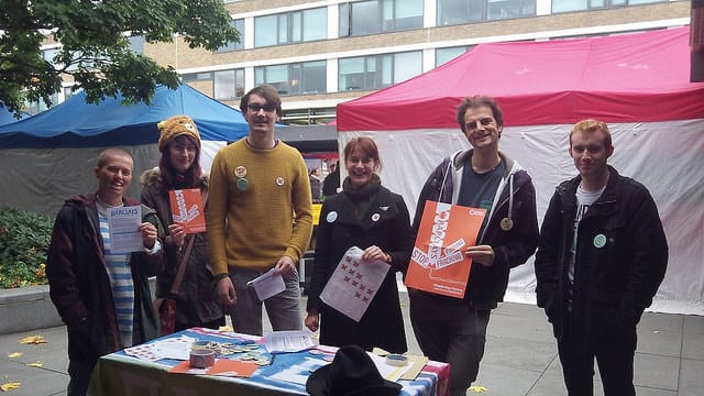 Students protest fracking and Barclays in Alex Square